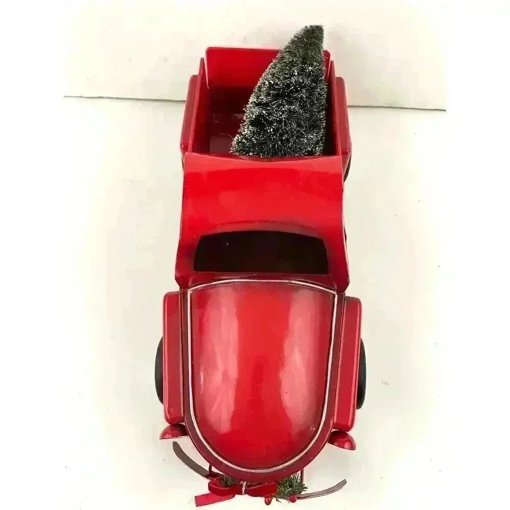 Red Pick Up Truck With Christmas Tree Rustic Metal Farmhouse Decor‎ Display